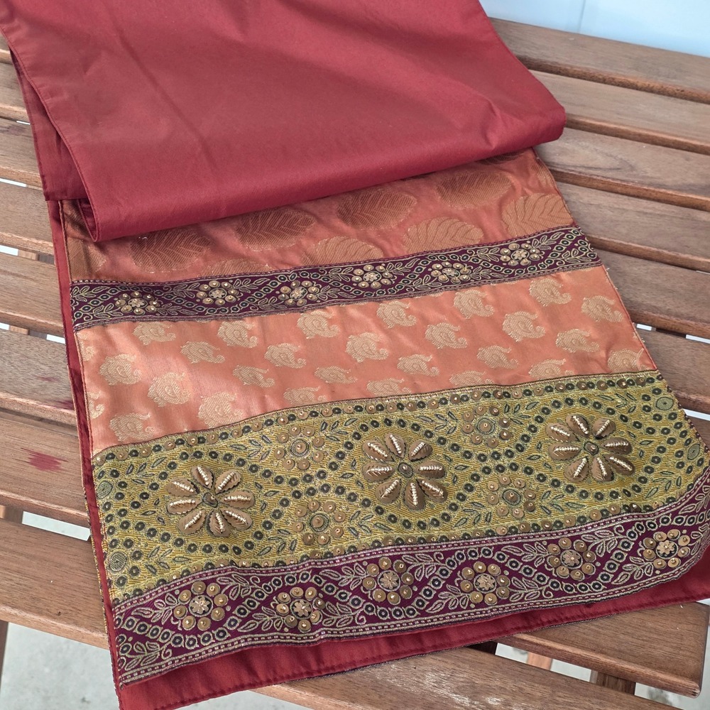 Pier 1 Imports Table Runner 13x72 Beaded Sequin Metallic Boho Terracotta Gold